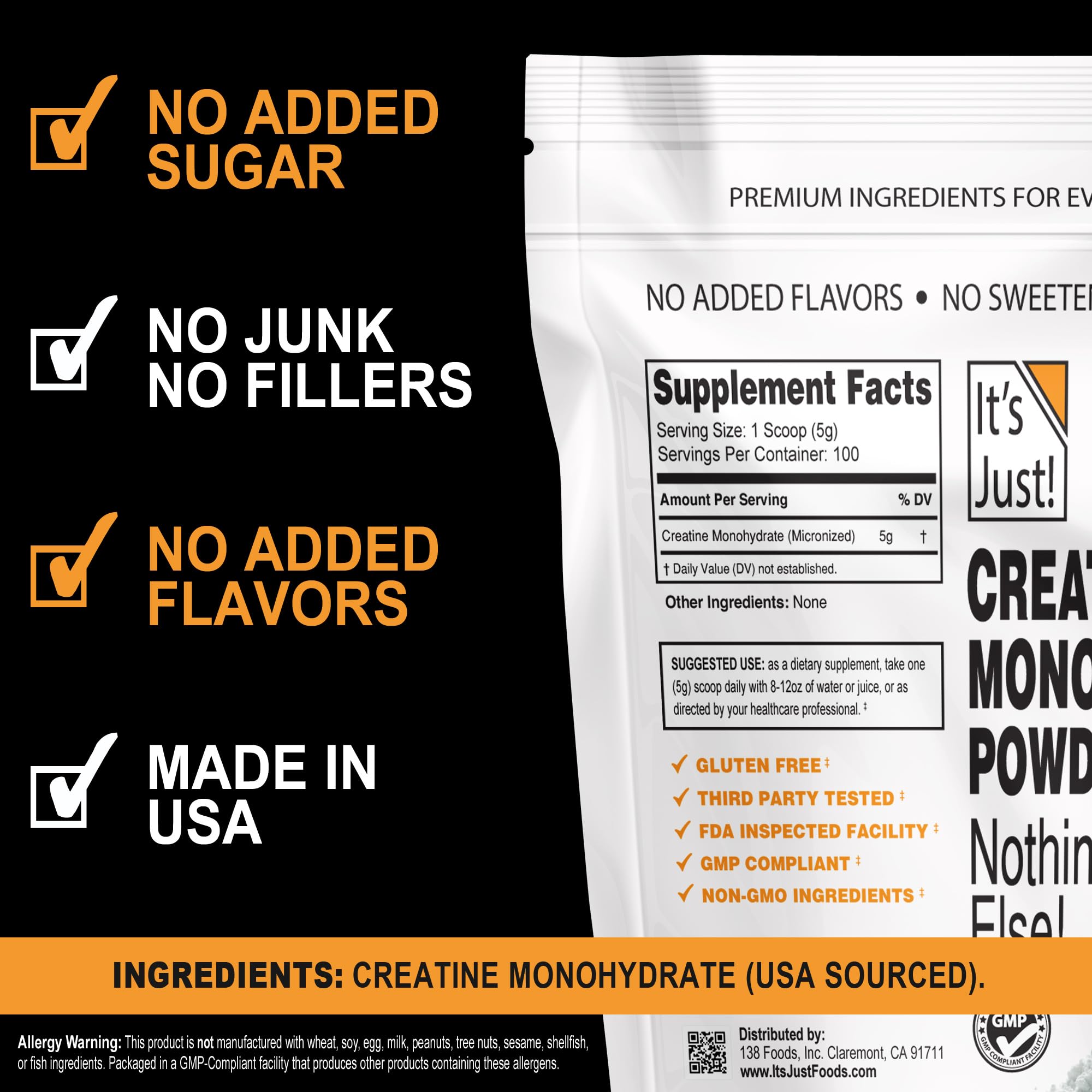 Unflavored creatine monohydrate powder with scoop
