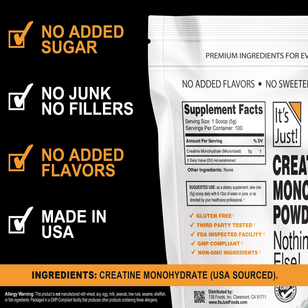 Unflavored creatine monohydrate powder with scoop
