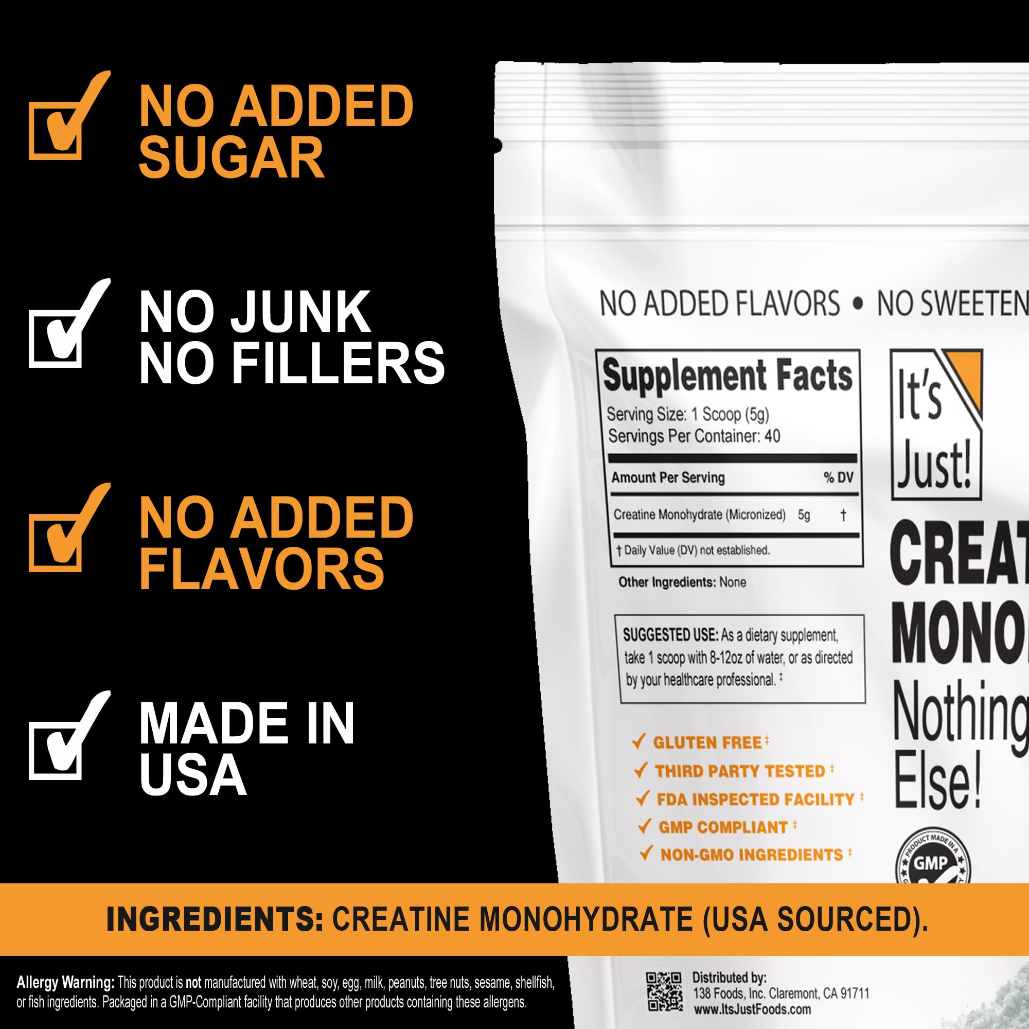 Scoop included with It's Just! Creatine Monohydrate Powder