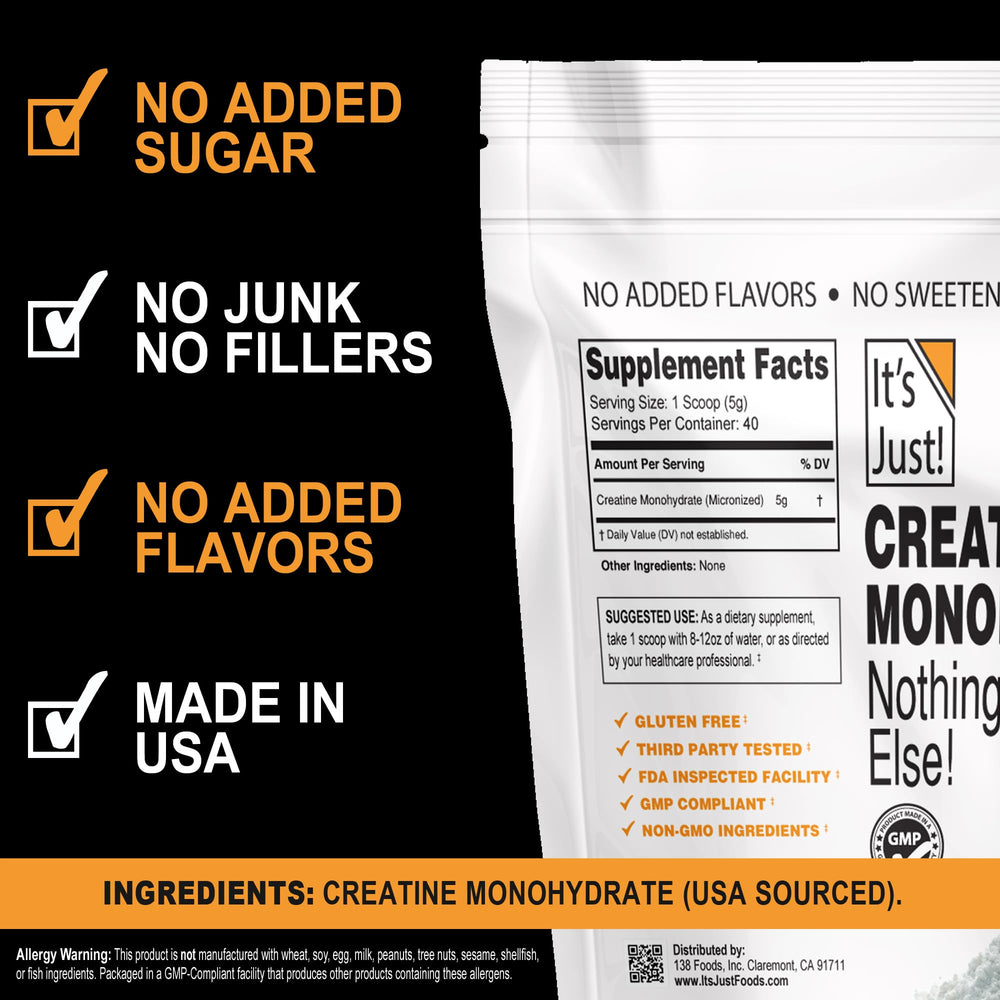 Scoop included with It's Just! Creatine Monohydrate Powder