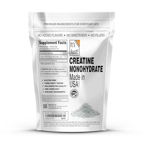 Unflavored Creatine Monohydrate powder in a 200g container