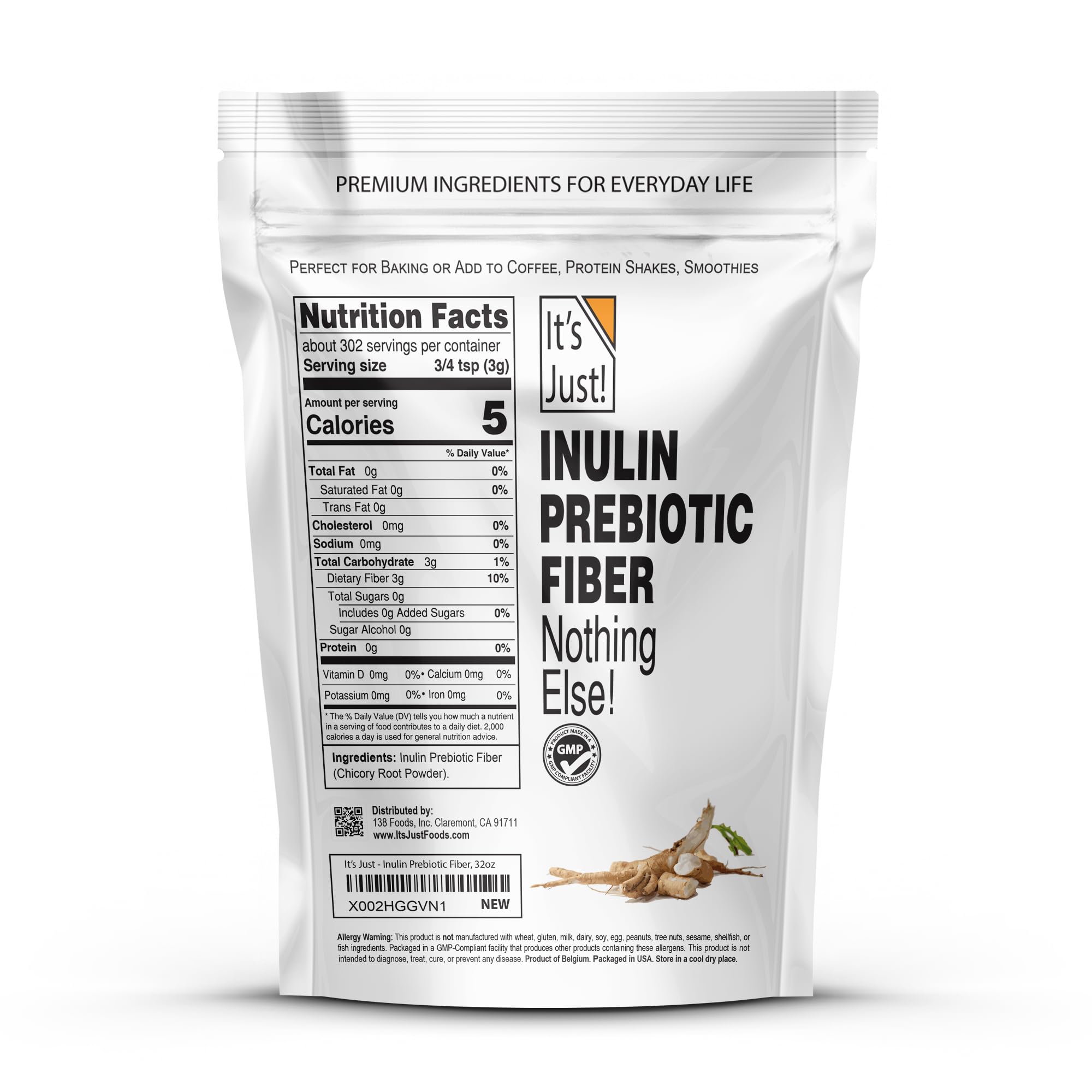 Close-up of water-soluble inulin powder derived from chicory root
