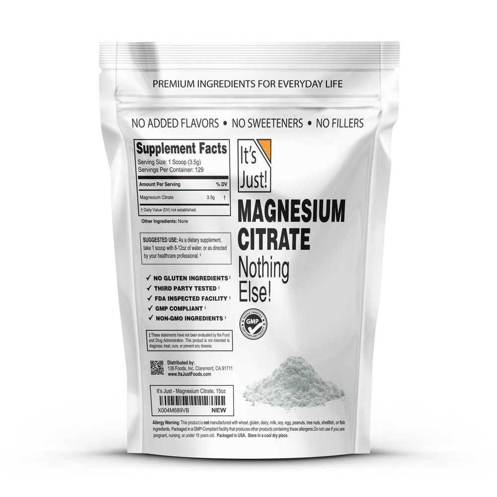It's Just Magnesium Citrate Powder unflavored label close-up