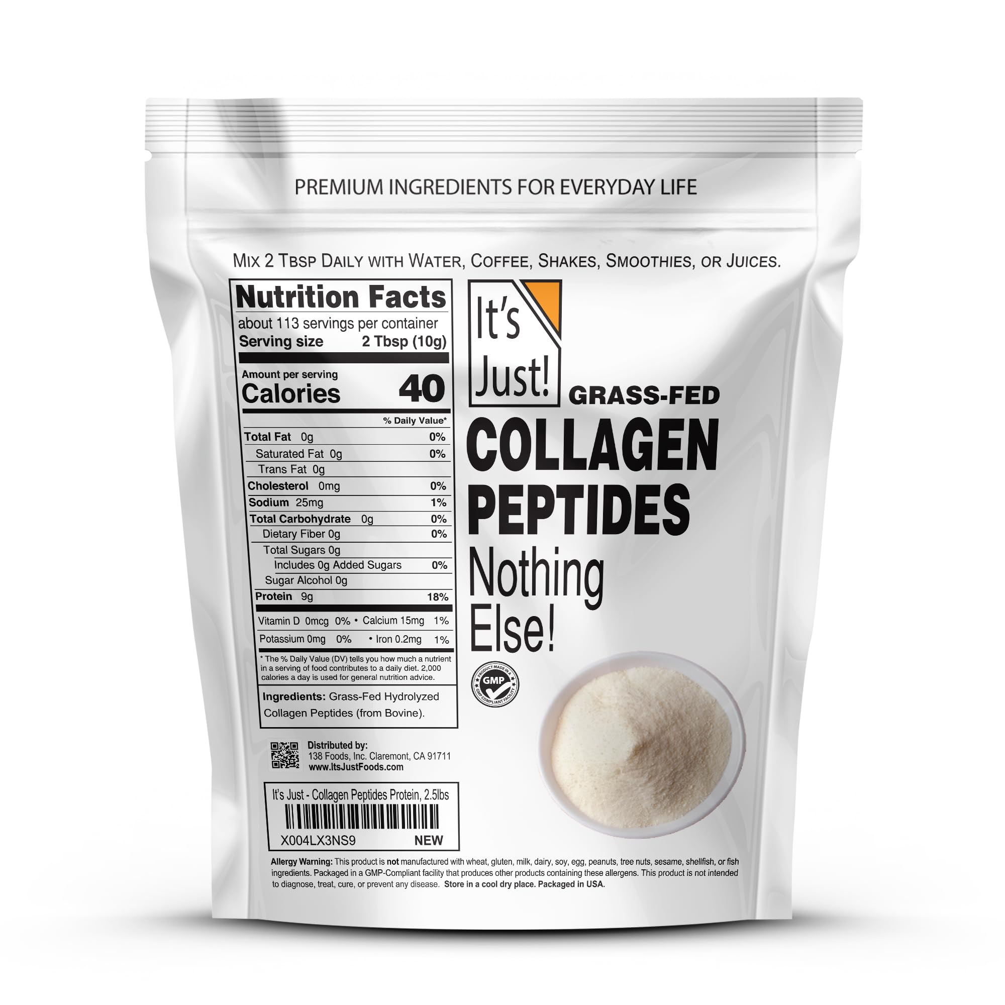 Its Just! collagen peptides pour shows easy mixing in hot or cold drinks.