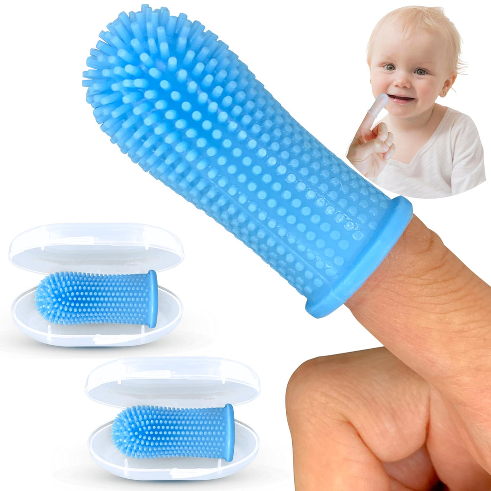 Itsy Bitsy blue 360-degree silicone finger toothbrush - front view