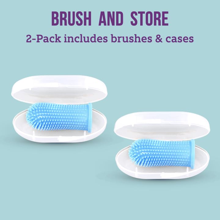 Toddler use: blue silicone finger toothbrush for ages 1-2