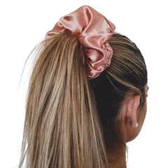 Iuptown Chic soft satin wrap scrunchie pink adds gentle texture for elegant looks