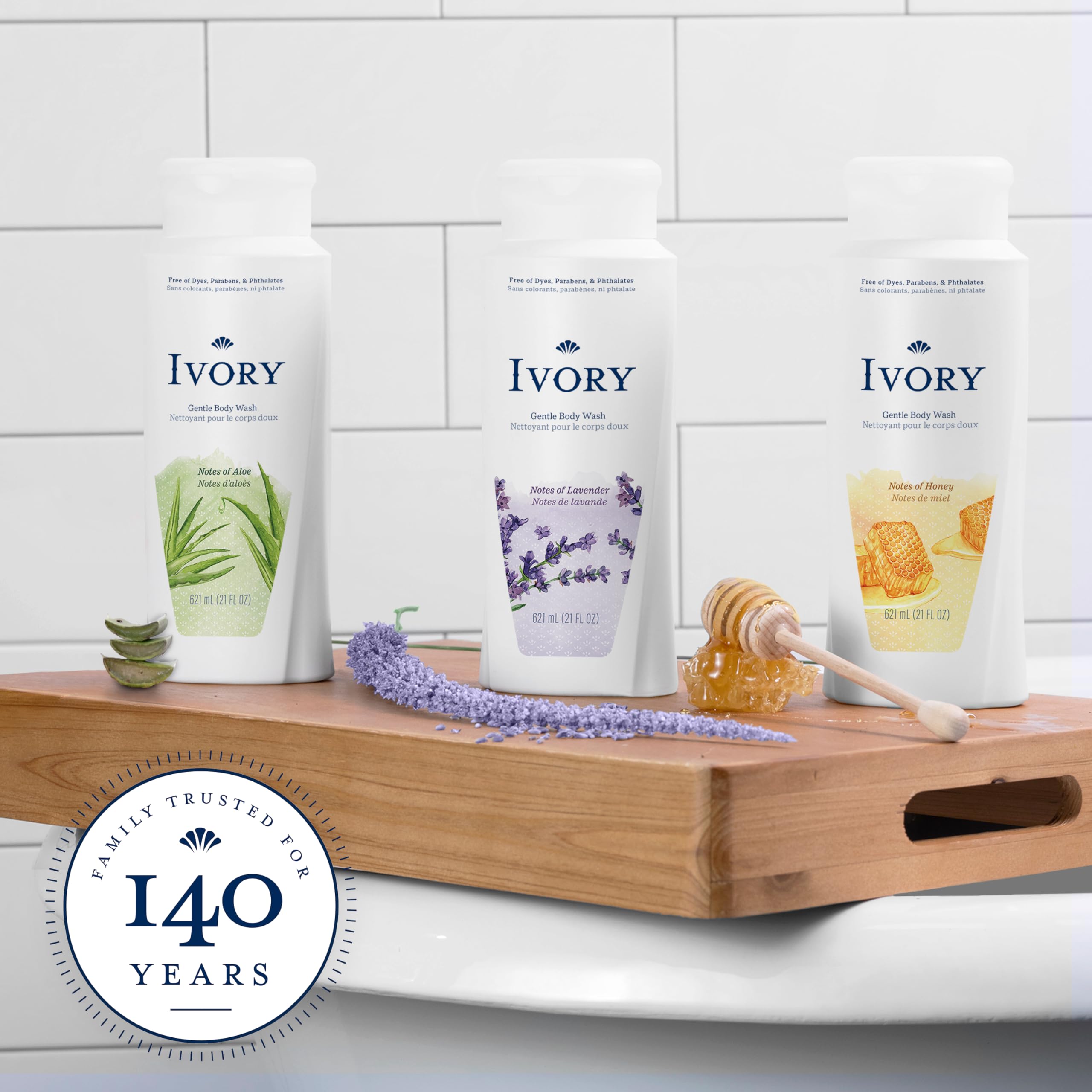Ivory Lavender Body Wash bottle with lavender hints suggests soothing shower experience