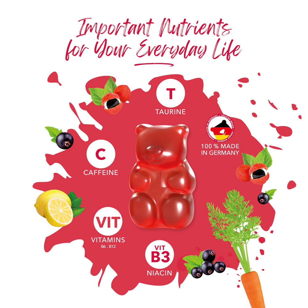 Daily energy concept with gummies and clock