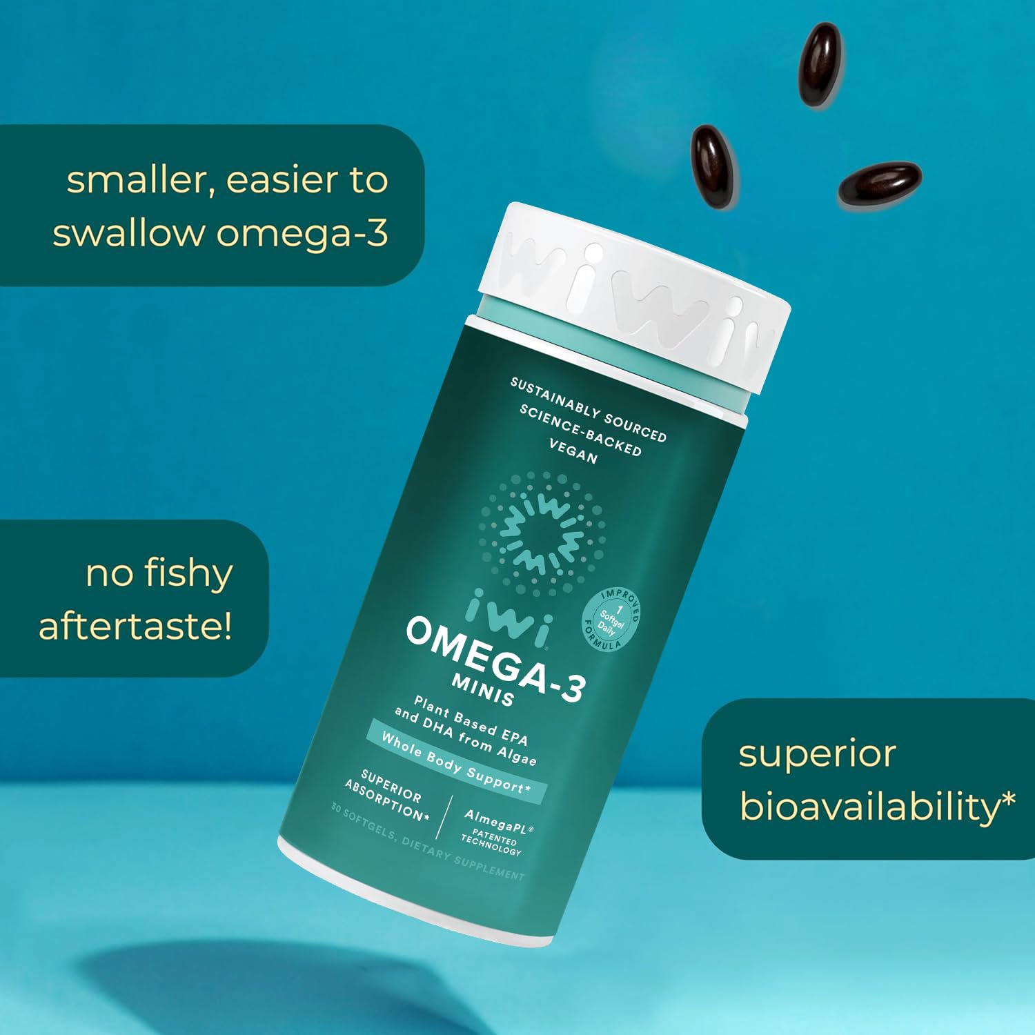 Vegan, gluten-free omega-3 supplement packaging