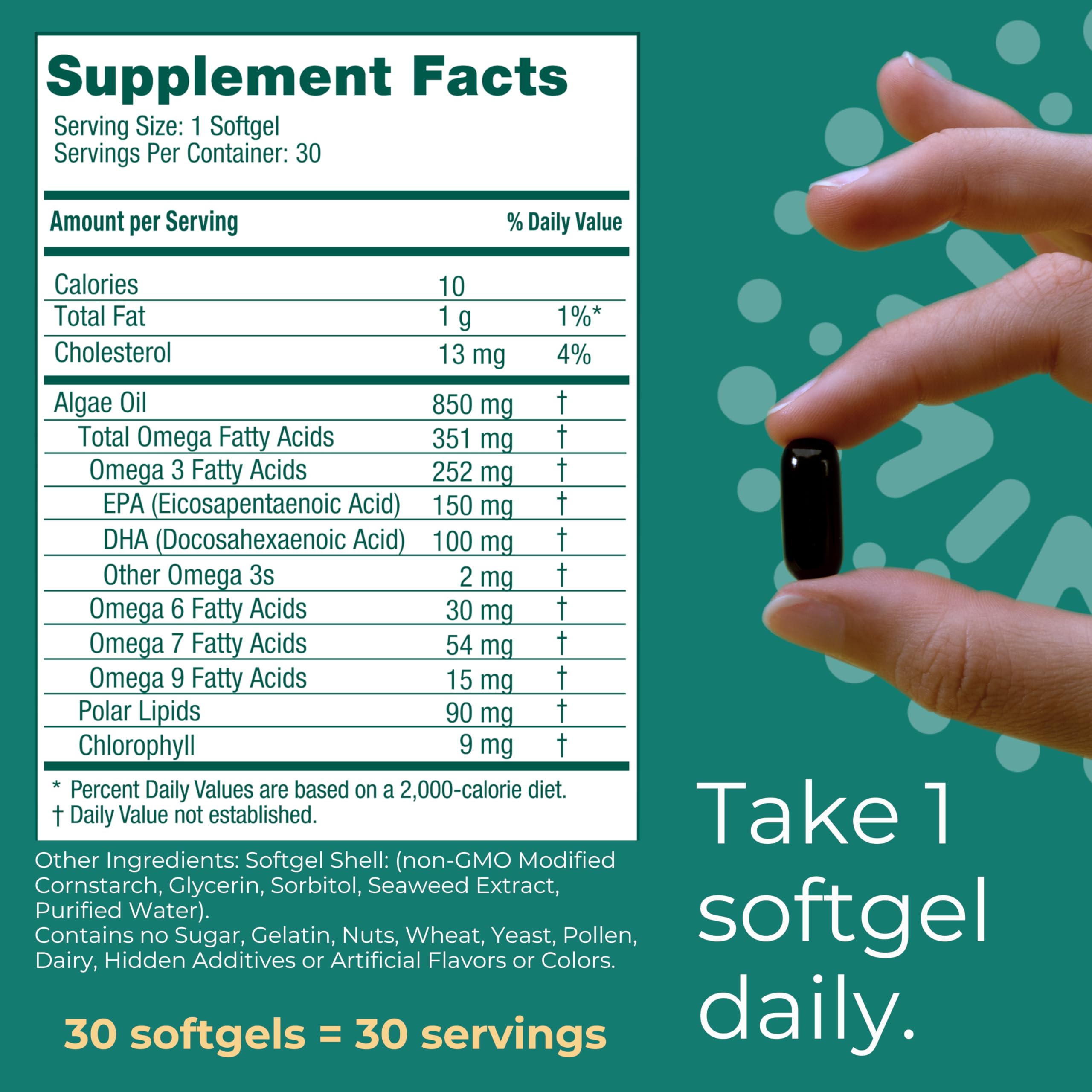 Non-GMO, gluten-free, vegan omega-3 product label