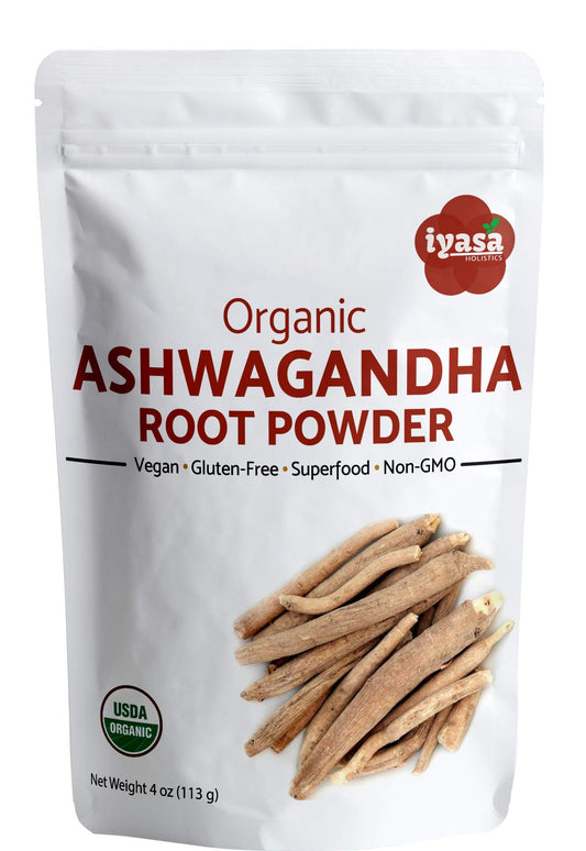 Front view of Iyasa Holistics Organic Ashwagandha Powder pouch