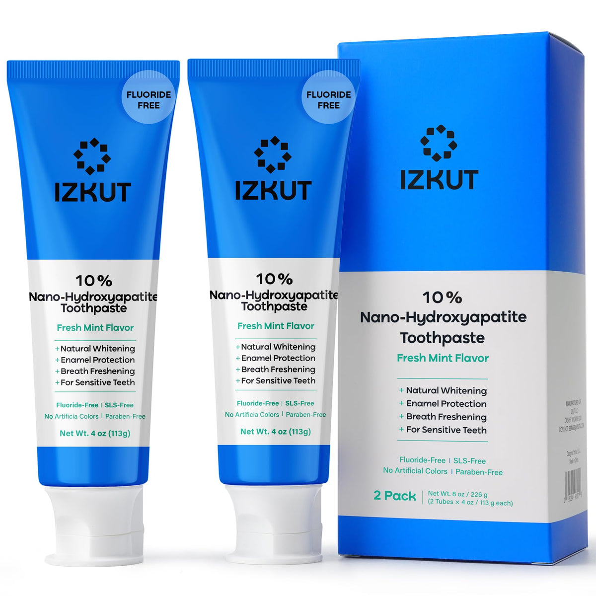 IZKUT fluoride free nano hydroxyapatite toothpaste 2 pack packaging
