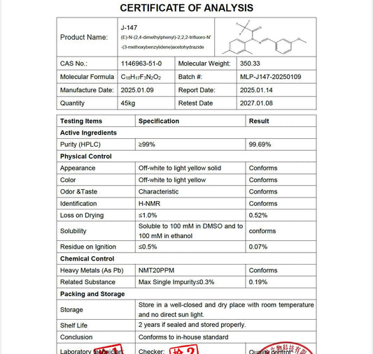 High-purity J-147 powder, CAS 1146963-51-0
