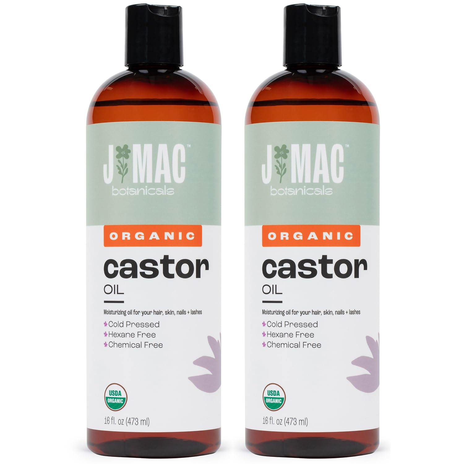 Organic Castor Oil 32 oz bottle pair - front view