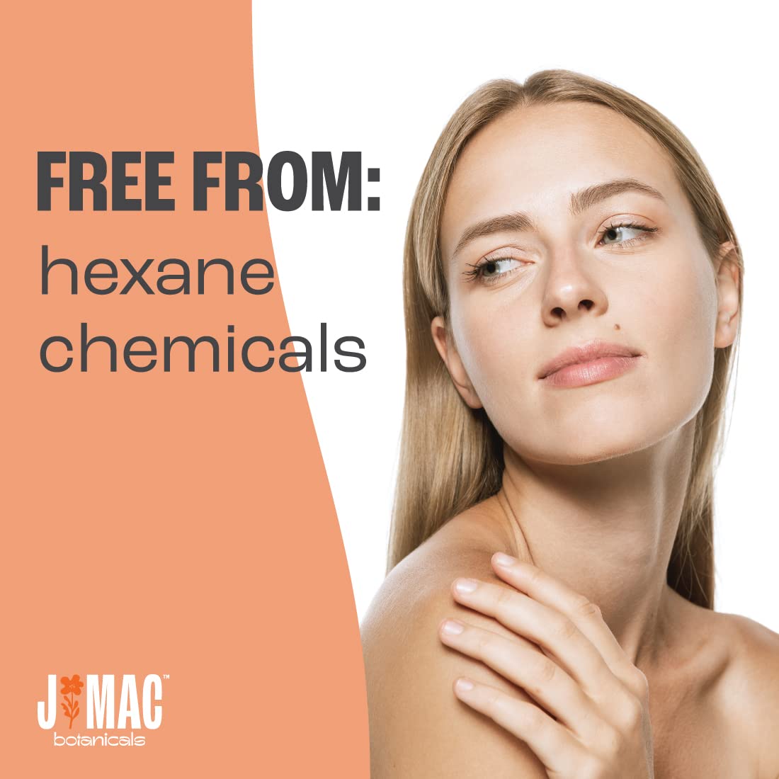 Hexane-free, cold-pressed castor oil bottle on shelf