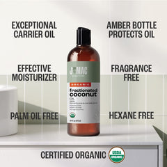 Close-up of label showing Organic Fractionated Coconut Oil
