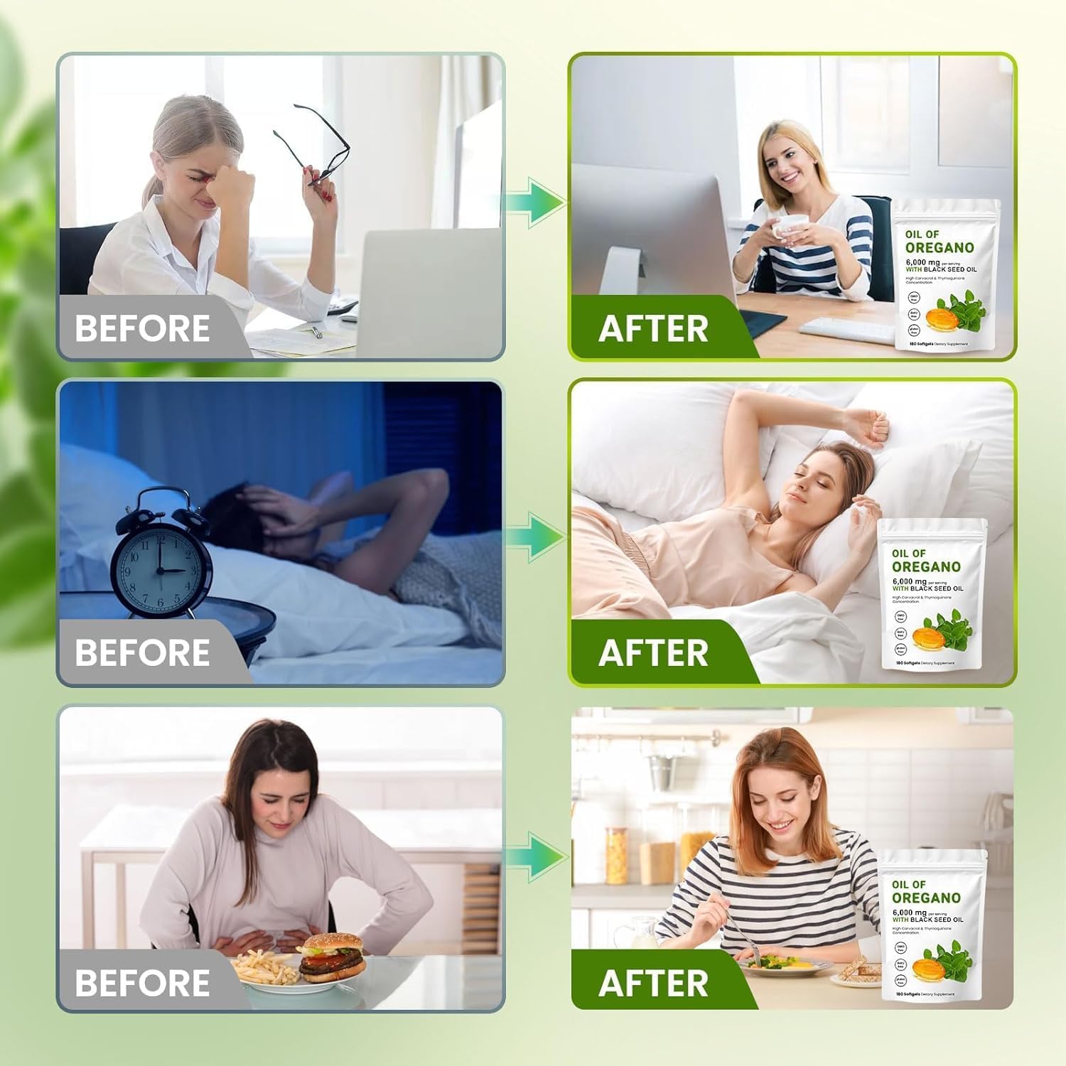 Lifestyle shot of daily wellness with oregano oil softgels