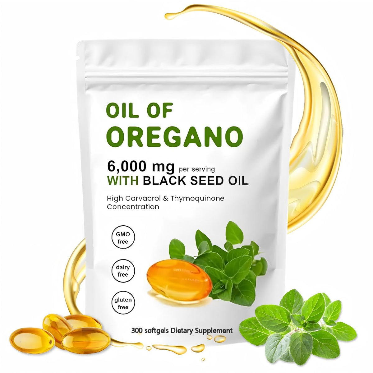 J-PRQ Oil of Oregano Softgels bottle, 300-count