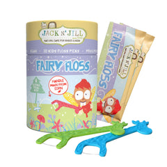 Fairy Floss dental flossers with giraffe-shaped corn handles in yellow