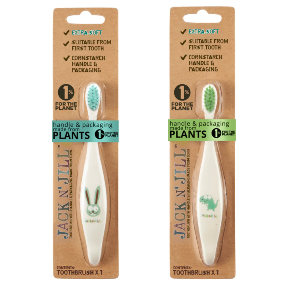 Jack N' Jill Kids Toothbrushes Dino & Bunny 2-Pack – Extra Soft Bristles with Plant-Based Handle