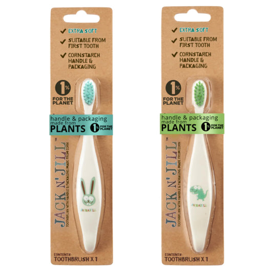 Jack N' Jill Kids Toothbrushes Dino & Bunny 2-Pack – Extra Soft Bristles with Plant-Based Handle
