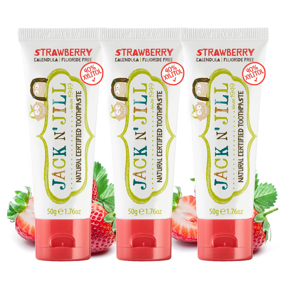 Main product image: Jack N' Jill Natural Toddler Toothpaste Strawberry flavor, pack of 3, 1.76 oz each