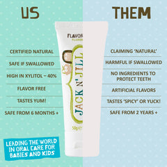 Organic flavoring information on Jack N' Jill toothpaste label