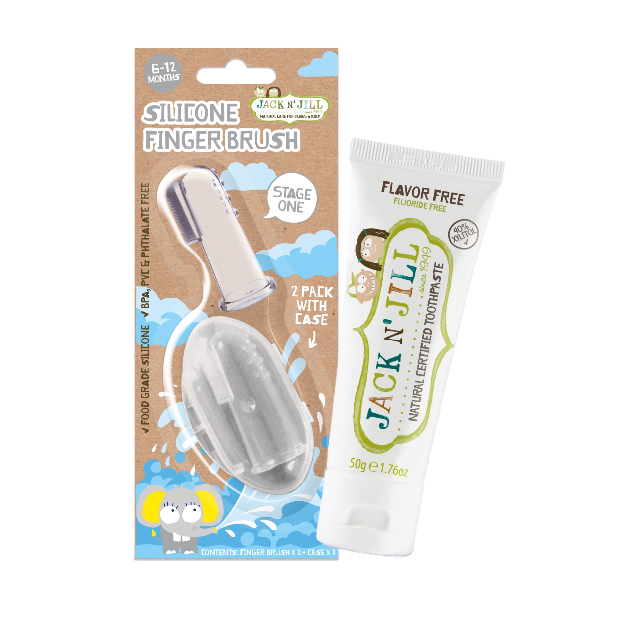 Jack N' Jill Stage 1 silicone finger toothbrush bundle
