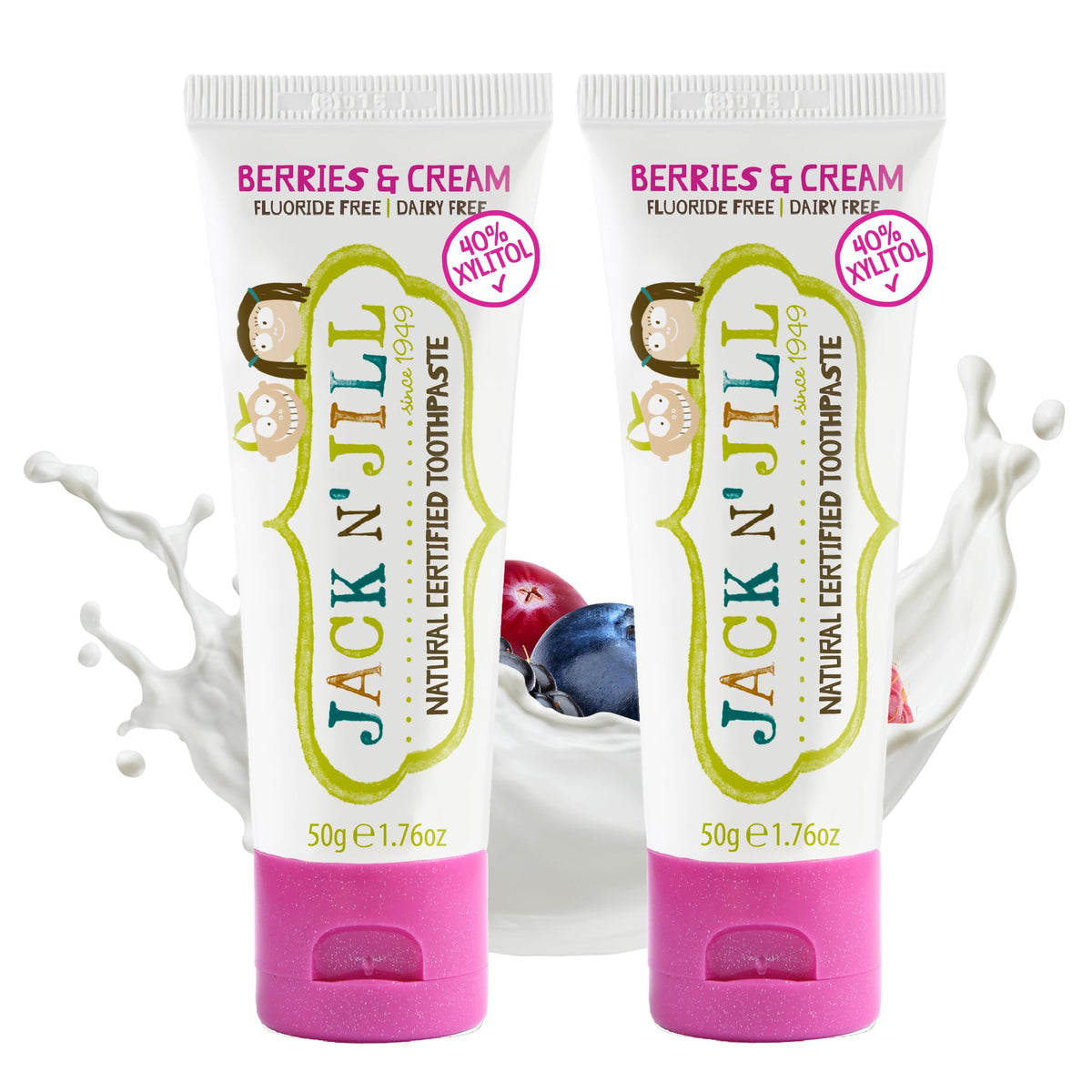 Jack N' Jill Berries N' Cream 2-pack toddler toothpaste front view
