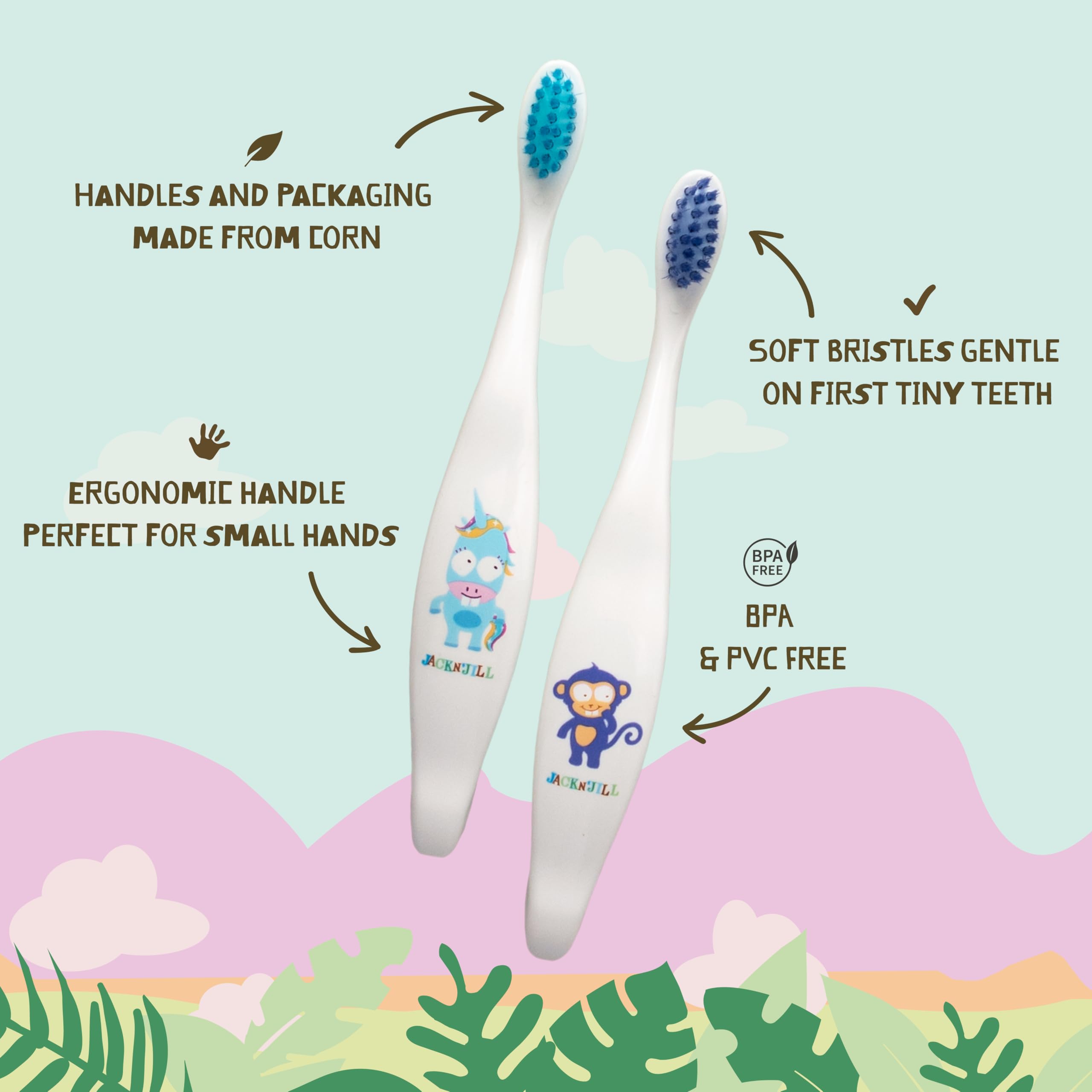 Close-up of soft bristles on Jack N' Jill toothbrush
