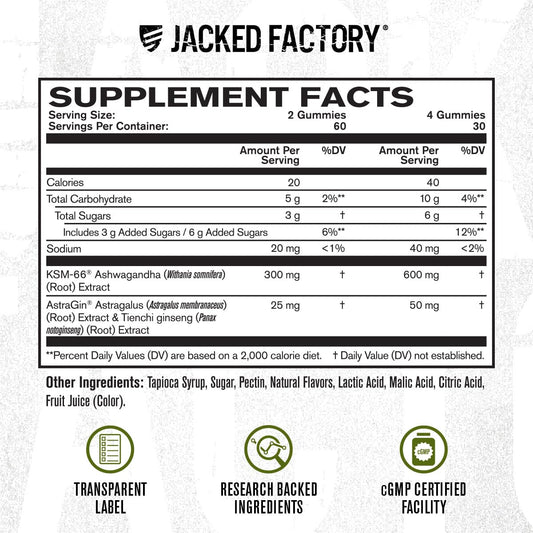 Front packaging of Jacked Factory Ashwagandha Gummies Cherry Splash