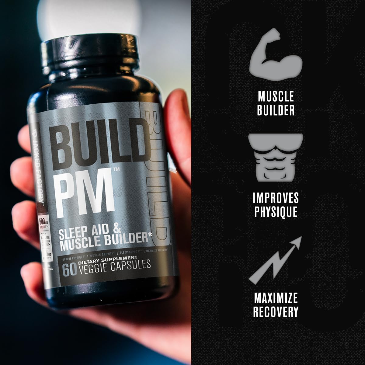Close-up of Build PM capsules/pills