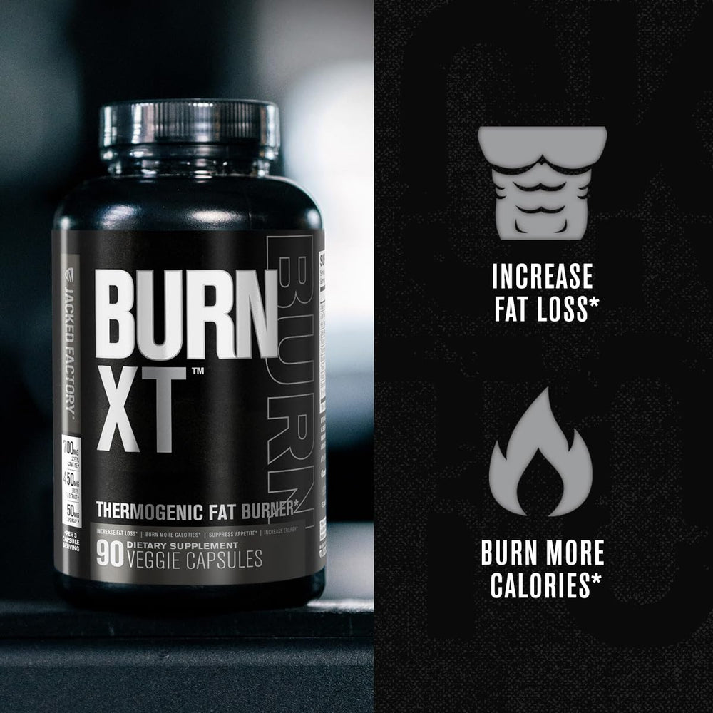 Jacked Factory Burn XT Black pills close-up highlighting easy-to-swallow capsules.