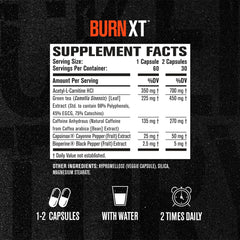 Ingredient blend image with Acetyl-L-Carnitine, Green Tea Extract, Capsimax.