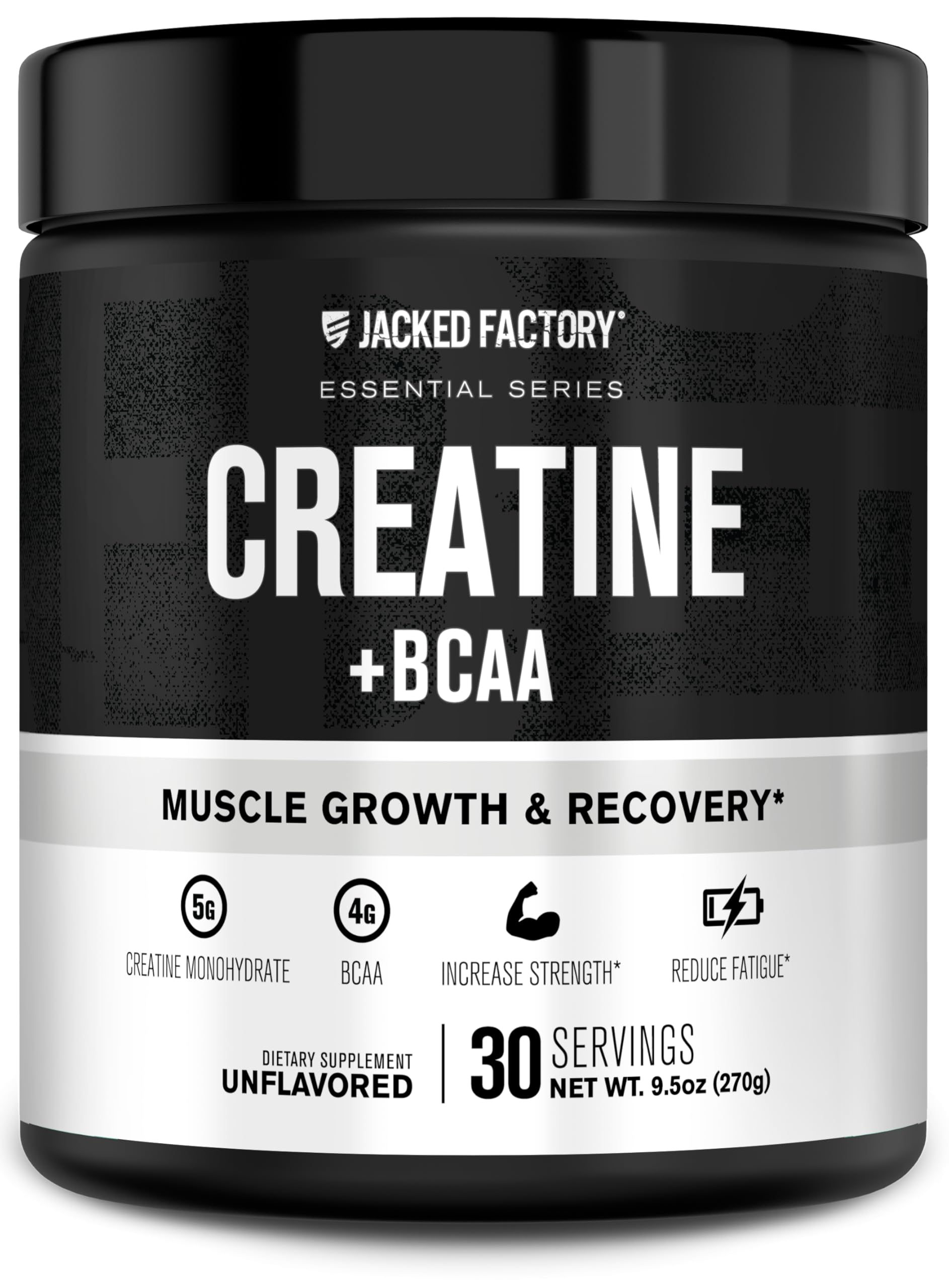 Bottle of Jacked Factory Creatine + BCAAs unflavored, 30 servings