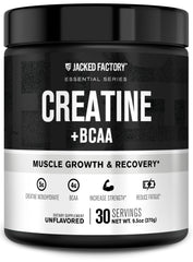 Bottle of Jacked Factory Creatine + BCAAs unflavored, 30 servings