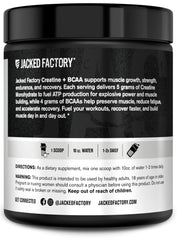 Ingredients list emphasizing creatine monohydrate and leucine