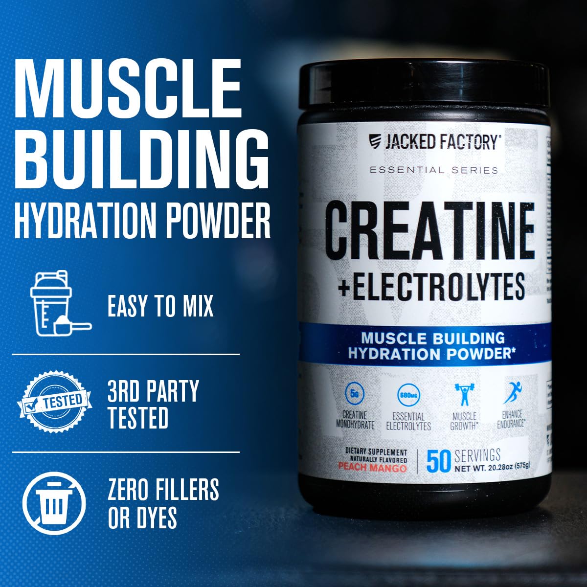 Back label view of Jacked Factory Creatine + Electrolytes Blue Raspberry