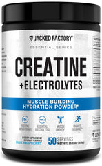 Front view of Jacked Factory Creatine + Electrolytes Blue Raspberry bottle
