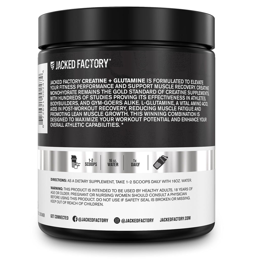 Serving scoop of Creatine Monohydrate and L-Glutamine powder