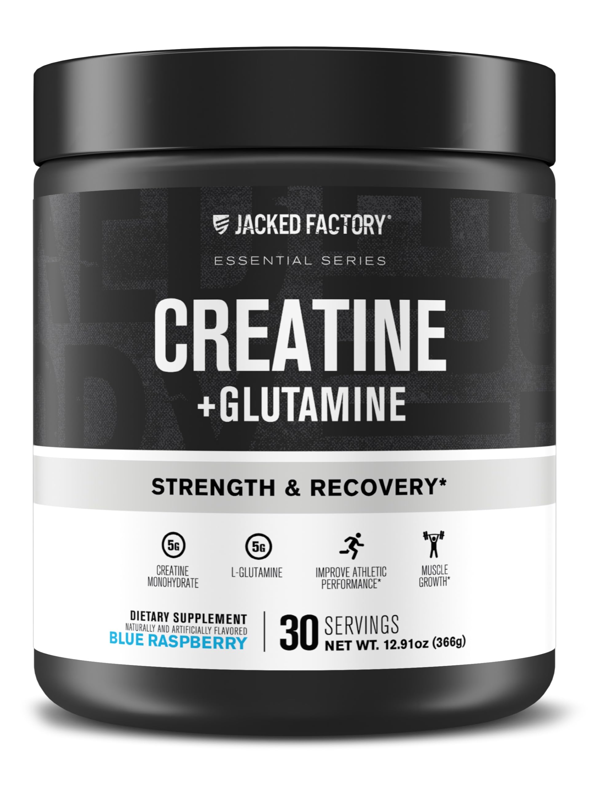 Jacked Factory Creatine + Glutamine blue raspberry bottle front