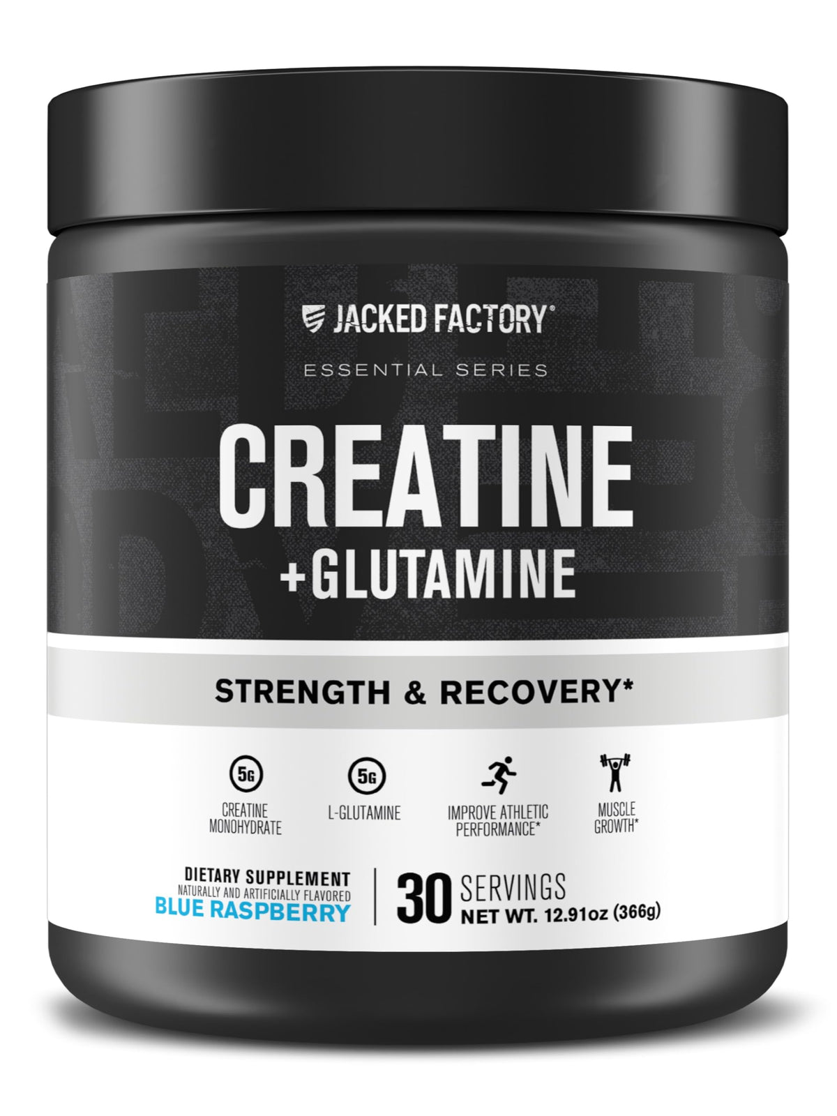 Jacked Factory Creatine + Glutamine blue raspberry bottle front