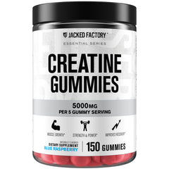 Jacked Factory Creatine Gummies bottle with 150 blue raspberry gummies