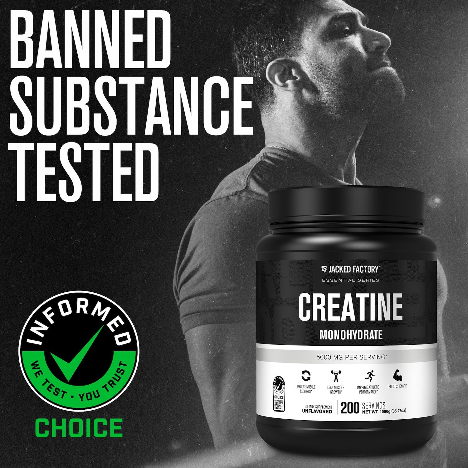 Close-up of unflavored creatine monohydrate powder