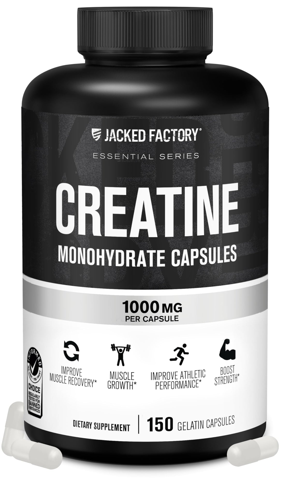 Bottle of Jacked Factory Creatine Monohydrate Capsules