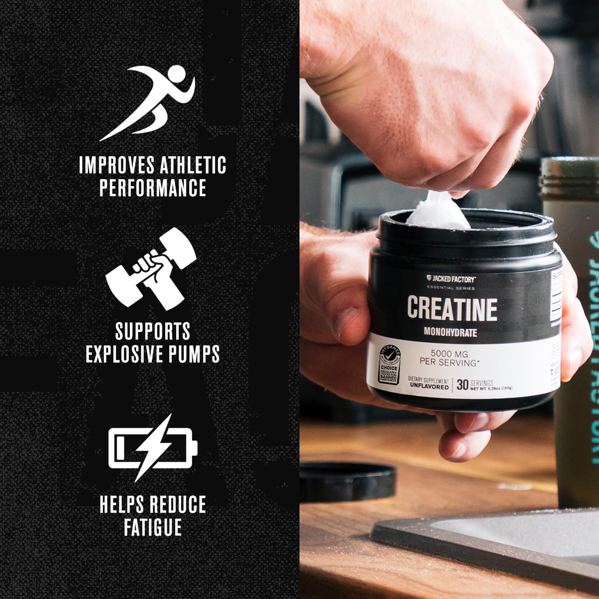 Product packaging of Jacked Factory Creatine Monohydrate Powder 150g