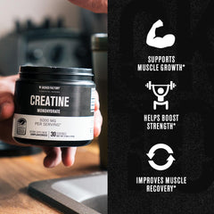 Creatine monohydrate powder being poured into a glass