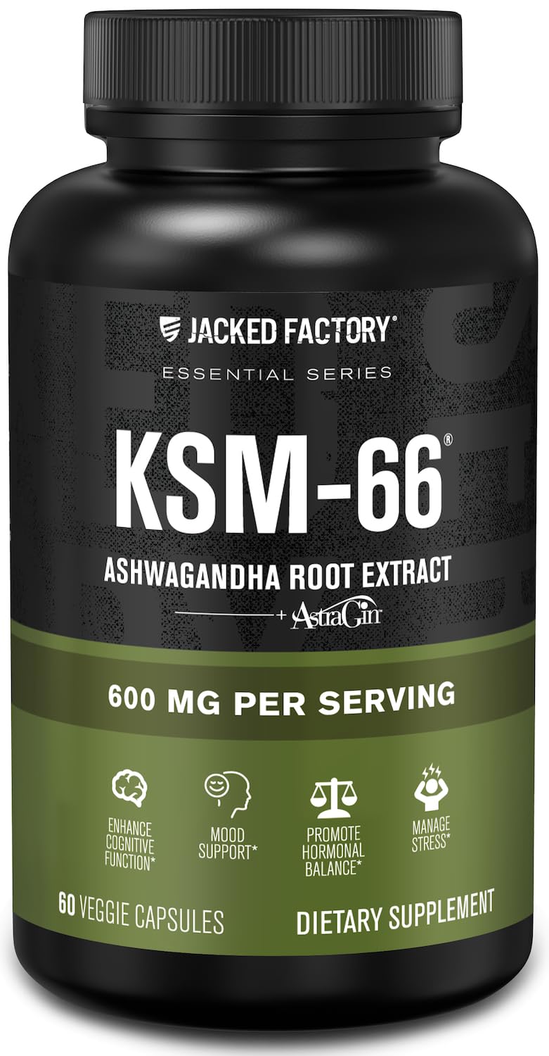 Jacked Factory KSM-66 Ashwagandha bottle with 60 veggie capsules