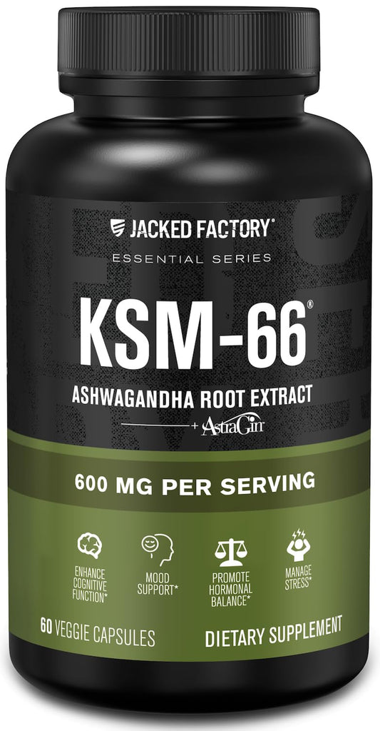 Jacked Factory KSM-66 Ashwagandha bottle with 60 veggie capsules